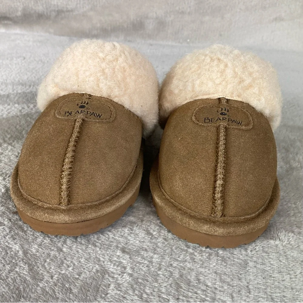 Bearpaw‎ Slipper Shoes Youth Size 13 Brown Suede Shearling Lined Clog Mules NEW